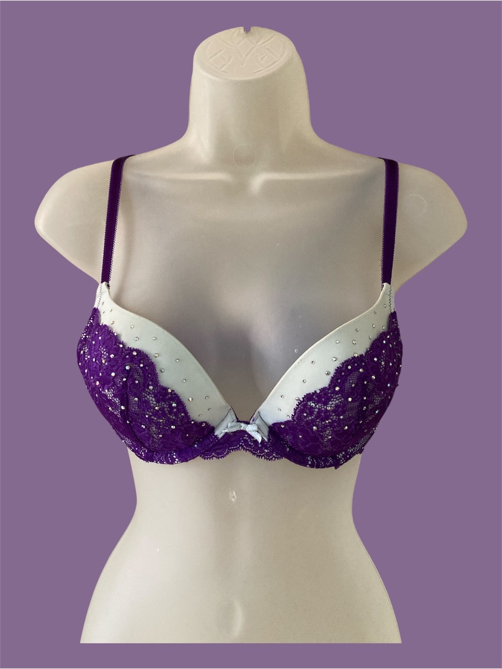 Victoria’s Secret Dream Angels Purple Push Up Jeweled Bra 36A GUC - Picture 2 of 8